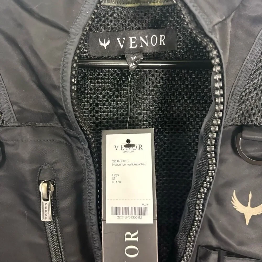 New Venor Black Onyx Hoover Convertible‎ Zip Up Mesh Back Jacket Women's Medium